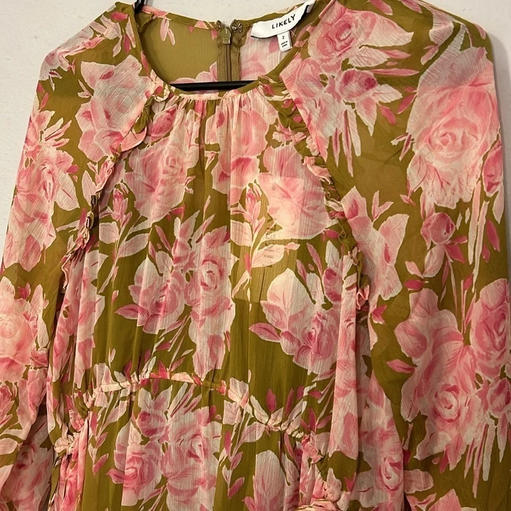 NWT Likely Women’s Hadi Layered Dress, Olive green and pink. Women’s size 2.